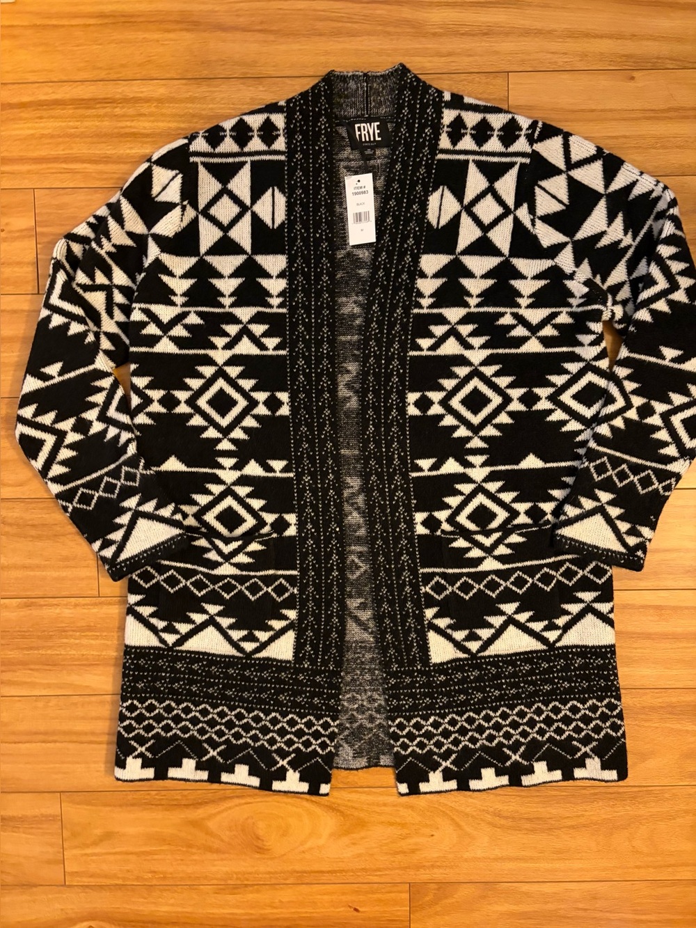 Frye Black & White Aztec Knit Open Cardigan